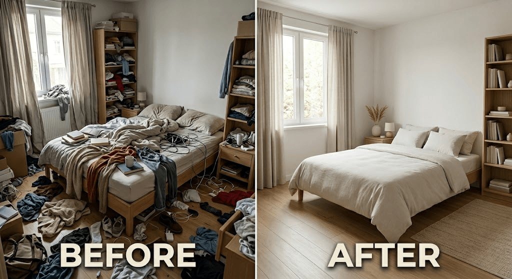bedroom makeover ideas using decluttering to make a minimalist room