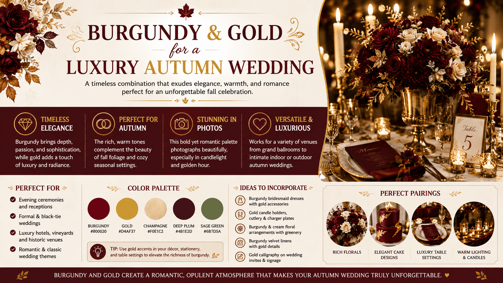 Burgundy and Gold for a Luxury Autumn Wedding