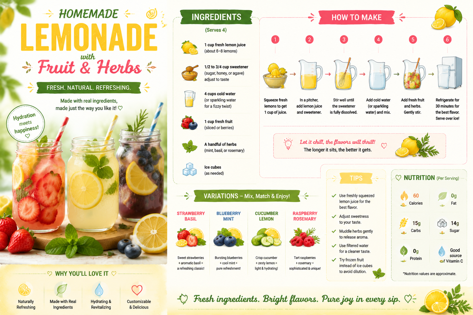 Homemade Lemonade with Fruit and Herbs