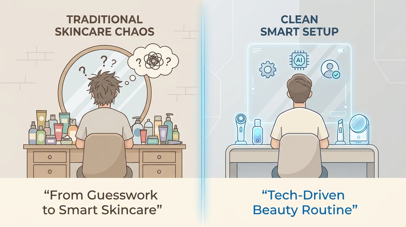 comparison of traditional vs smart skincare routine infographic