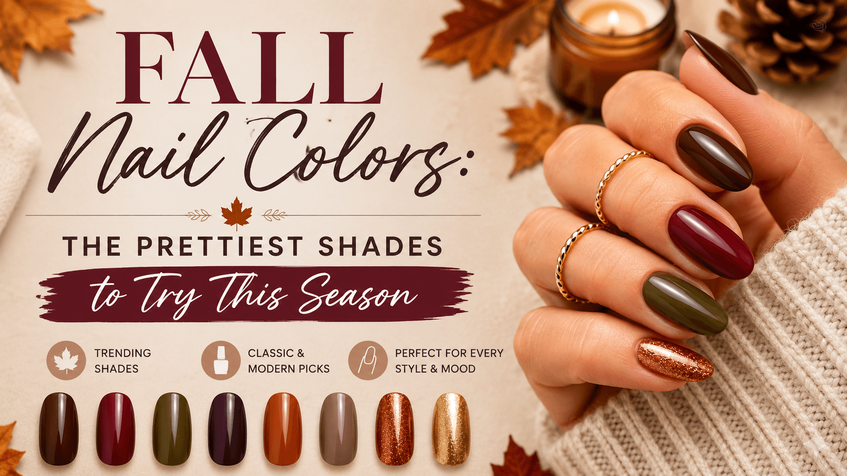 Explore the best fall nail colors, from chocolate brown and burgundy to olive, plum, terracotta, and metallic shades.